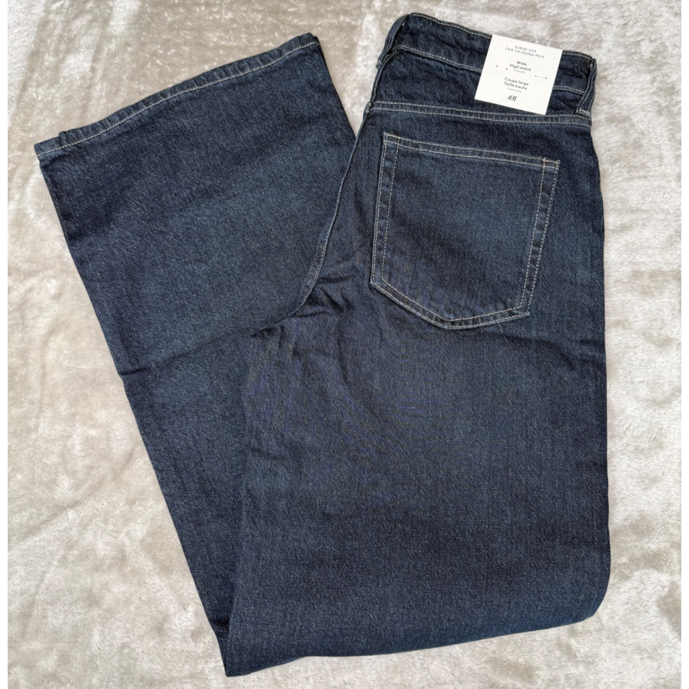 H&M Blue Dark Wash High Rise Wide Leg Denim Jeans Womens Size 8 NWT